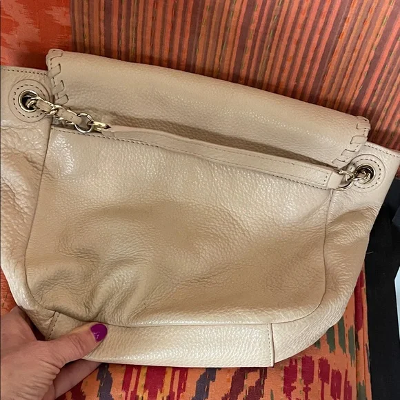 Tory Burch Beige Marion Leather Whipstitch Chain Shoulder Bag - Picture 4 of 5